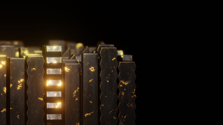 Luxurious Golden Elements Displayed in a Dark Abstract 3D Render Creating a Stunning Visual...