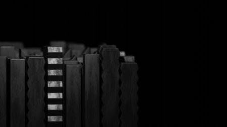 A detailed 3D rendering showcasing various geometric forms presented in a stylish and monochrome black and whiteの写真素材