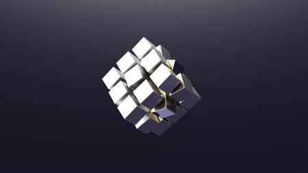 Shiny Enigma A Modern Cube Puzzle Set in an Abstract Space, Combining Art and Innovation Elegantly
