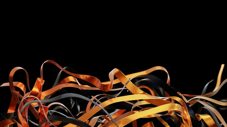 Beautifully Colorful Ribbons Displayed on a Dark Black Background, Perfect for Various Creative Usesの素材