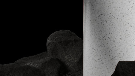 Monochrome Abstract Landscape Featuring Unique Rock Formations with Intricate Shadows and Creative Texturesの素材