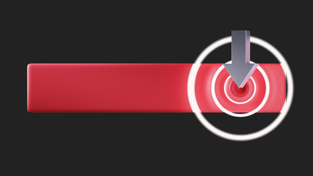 Red button with metallic arrow and glowing ripple target indicator