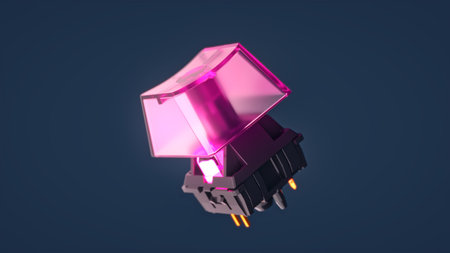 Closeup view of a pink mechanical keyboard switch that showcases its design and details, perfect for...