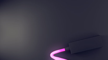 Black tube extruding glowing pink gel onto dark matte surface in 3D render