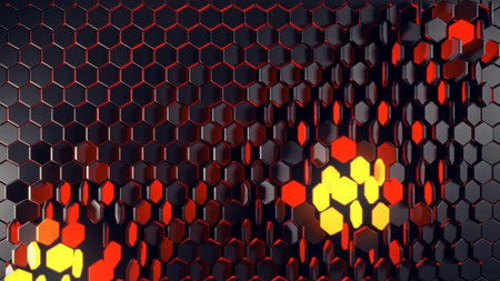 An Abstract Hexagonal Pattern that showcases striking Red and Yellow Accents beautifully throughout...