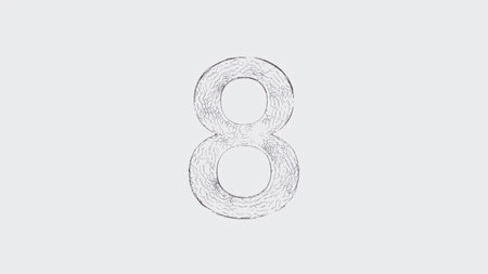 Digit eight (8) formed by intersecting plexus-style lines on light background