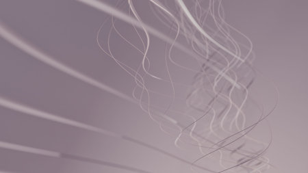 Neural implant visualization with abstract flowing white lines on minimal light background