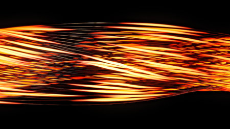 Glowing data flow moving through black cables carrying digital energyの写真素材