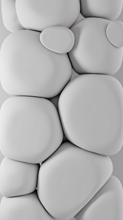 calm monochrome rounded stone forms, tactile monochrome pebble sculpture with subtle lighting...