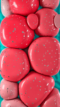 colorful node closeup, vibrant nodes on turquoise background, bright red nodes stacked over...