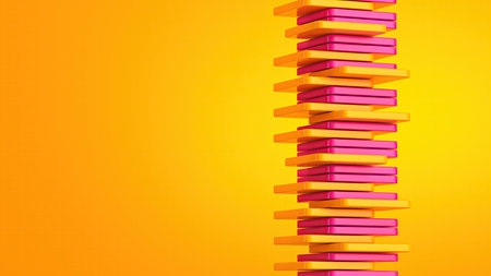 Structured Vertical Alignment Of Vivid Pink And Yellow Tiles Demonstrating Rhythmic Modularity On...