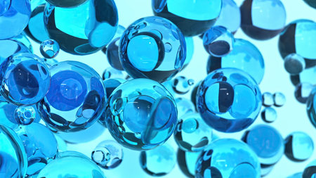 Abstract blue spheres representing hyaluronic acid molecules for cosmetic skincare and medical...