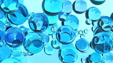 Abstract blue spheres representing molecular structure of hyaluronic acid for cosmetic skincare and...