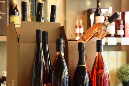 The wine is put in a box and ready for home deliveryの写真素材