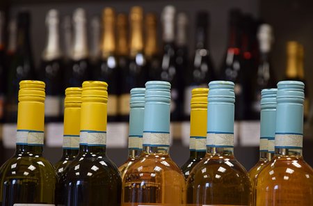 Wine bottles in wine store and ready for home delivery