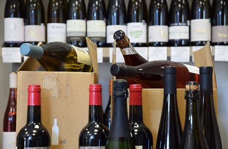 The wine is put in a box and ready for home deliveryの写真素材