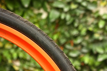 bicycle tire macro view blur backgroundの写真素材