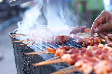 grilled pork on stickの写真素材