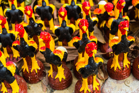 simulated chicken in King tak sin shrine Chanthaburi Thailandの写真素材