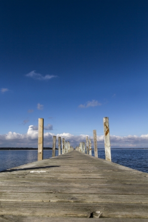 wooden platform for swimming and fishingの写真素材