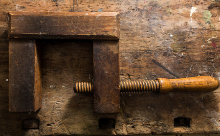 olc clamp on wood backgrounの写真素材