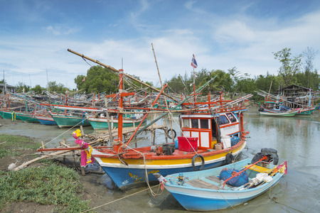 Wooden thai fishing boatsの写真素材
