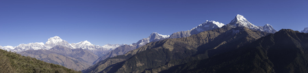 Panorama Himalaya Mountains View from Poon Hillの写真素材
