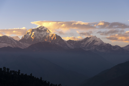 Sunset Himalaya Mountains View from Poon Hillの写真素材