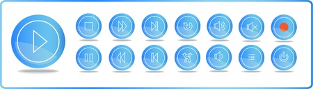 Blue media icons - play, stop, pause and othersの写真素材