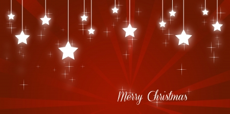 Merry christmas illustration with shining stars on red backgroundの写真素材