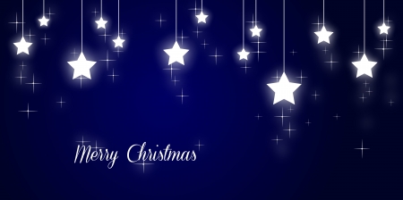 Merry christmas illustration with shining stars on blue backgroundの写真素材