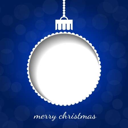Paper vector christmas bauble with shadow on blue abstract backgroundのイラスト素材