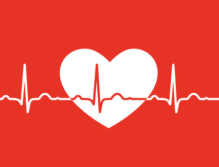 White heart with ekg symbol on red background - medical design