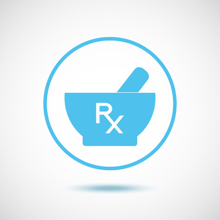 Blue mortar and pestle in a circle and white Rx.のイラスト素材