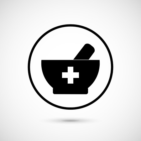 Black mortar and pestle in a circle, white cross.のイラスト素材