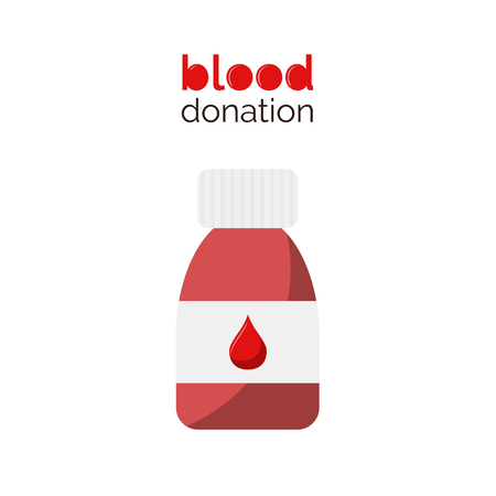 Blood donation design in vector. Pill bottle with blood. Flat style vector illustration. Donate blood.のイラスト素材