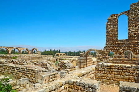 Ruins of the historic city of Umayyad Anjar (Anjar) from the time of the Umayyad Caliphate in the Bekaa Valley in Lebanon.の写真素材