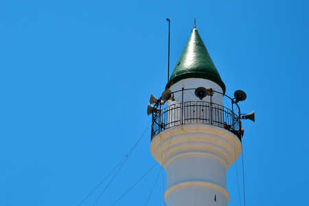 The roof of the minaret with speakers in the old Phoenician city of Tyros in Lebanon.の写真素材