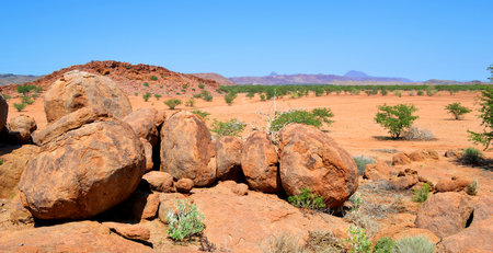 Damaraland area in Namibia, a mountainous arid area formed from large boulders in Africa.の写真素材
