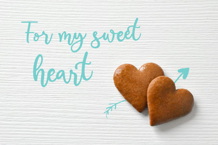 For my sweet heart, valentine card, gingerbread heart on a white background.の写真素材