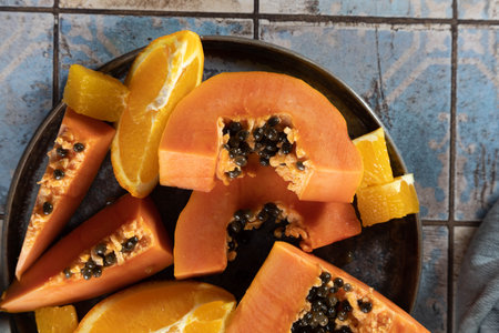 Papaya fruit, sweet ripe fresh papaya, raw vegan foodの写真素材