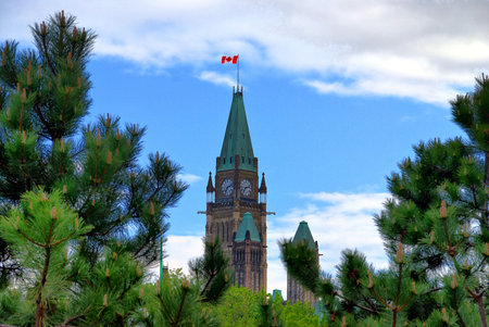 The Peace Tower in Ottawa on a spring evening.の写真素材
