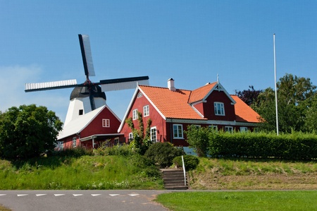 Old windmill in Aarsdale. Borholm Danish island. Tourist attraction.のeditorial素材