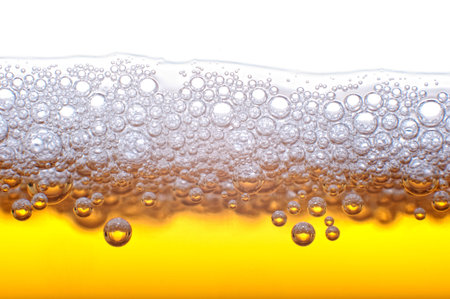 Beer bubbles in the high magnification and close-up.