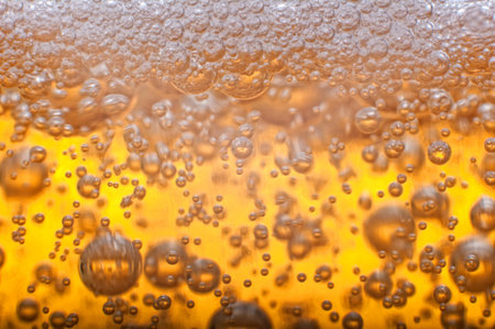 Beer bubbles in the high magnification and close-up.