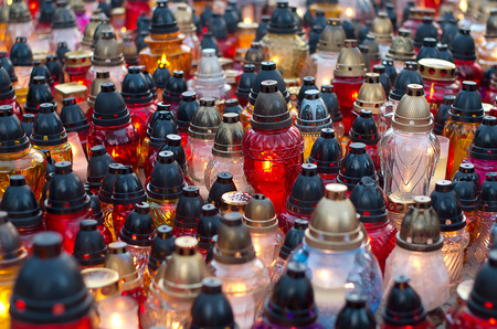 Many candles in the cemetery.の写真素材