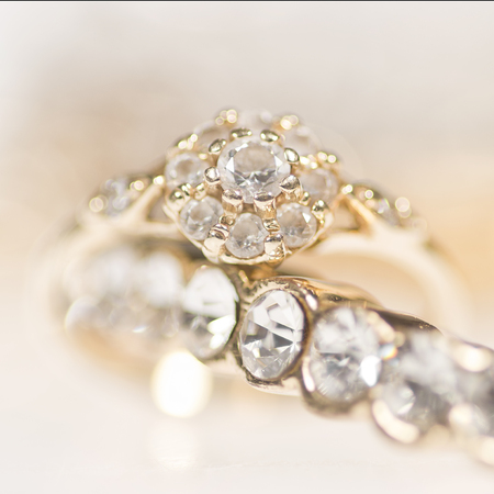 Gold ring and bracelet with rock crystal.の写真素材