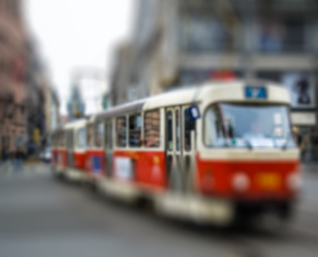 Red tram, intentional blurred background post productionのeditorial素材