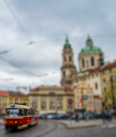 Red tram, intentional blurred background post productionのeditorial素材