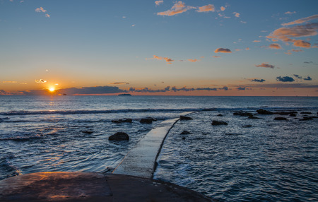Panoramic sunset on the Tuscany sea in front of Leghornの写真素材
